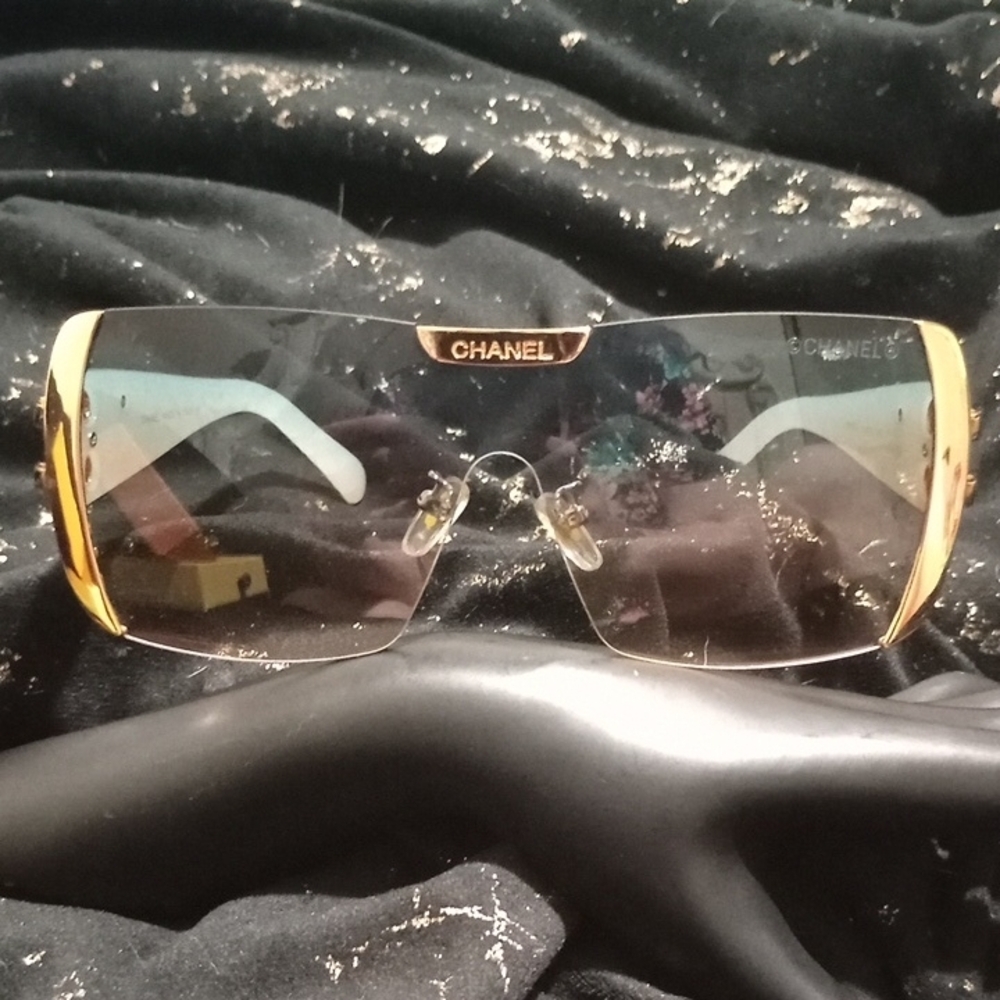 CHANEL Gold and Black Sunglasses